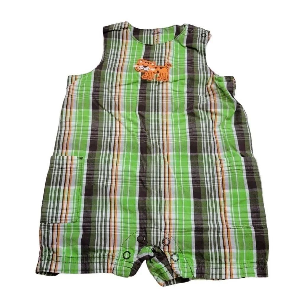 Carter's plaid tiger romper 6 months